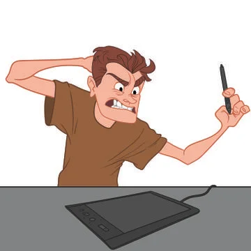 An angry man is angry because the graphics tablet has turned off Stock Illustration