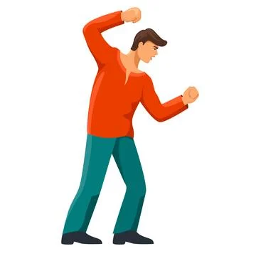 Angry man attacks. Guy with raised fist is going to attack enemy Stock Illustration