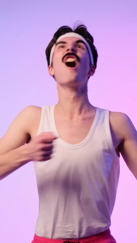 Angry Man Beating Yourself On Chest On Purple Background Stock Footage 290303837