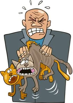 Angry man with cats Stock Illustration