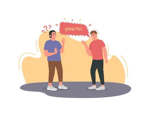Angry man cursing, swearing 2D vector web banner, poster Stock Illustration