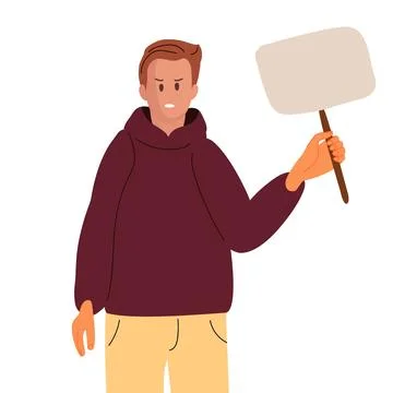 Angry man holding empty banner. Copy space. Activism concept. Message board Stock Illustration