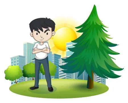 An angry man near the pine tree Illustrazione stock