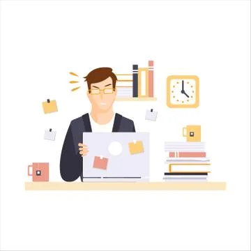 Angry Man Office Worker In Office Cubicle Having His Daily Routine Situation Stock Illustration