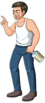 Angry Man Pointing Finger While Holding Liquor Bottle Stock Illustration