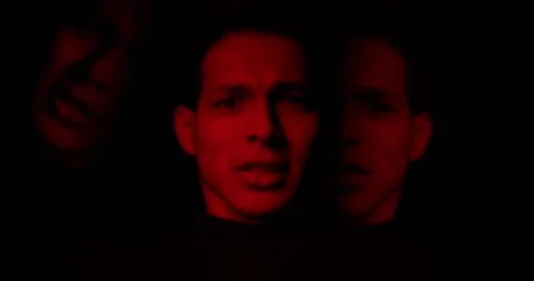 Angry man scream in red light. Aggression mental anger. Split mind concept. Stock Footage 338071536