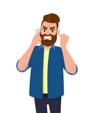 Angry man screaming or shouting on the call. Frustrated man is talking. Stock Illustration