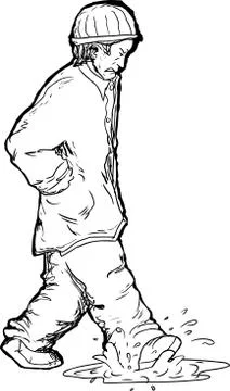 Angry Man Stepping in Puddle Stock Illustration