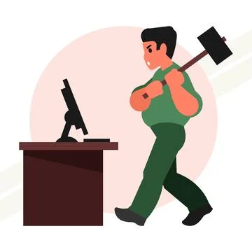 Angry-men-crushing-a-computer Stock Illustration