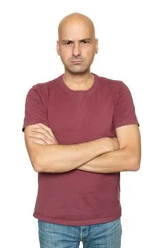 Angry middle aged 40 years old bald man in bad mood Foto stock