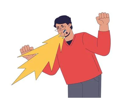 Angry middle eastern man yelling and raising fists 2D cartoon character Illustrazione stock