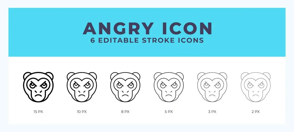 Angry monkey icon set with different stroke. Vector illustration with edita.. Stock Illustration