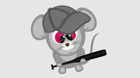 Angry mouse with a baseball bat. Mouse threatens with a baseball bat. Blank Stock Footage 148139481