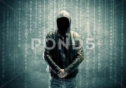 Angry mysterious hacker with numbers Stock Photos