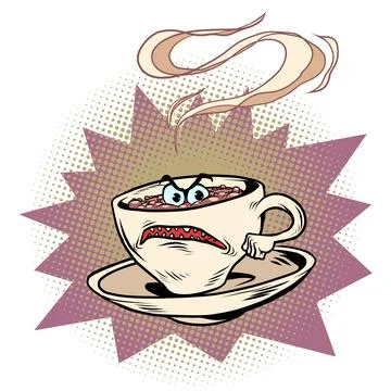 Angry negative tired cup of coffee funny character. Hot morning drink 스톡 일러스트