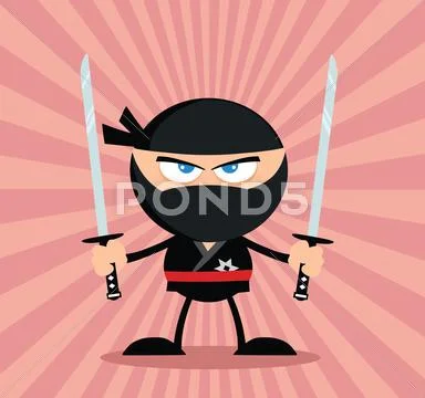 Angry Ninja Warrior Character With Two Katana.Flat Design Illustration ...