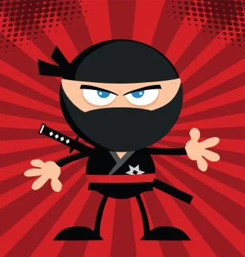 Angry Ninja Warrior Character.Flat Design Over Red Background Stock Illustration