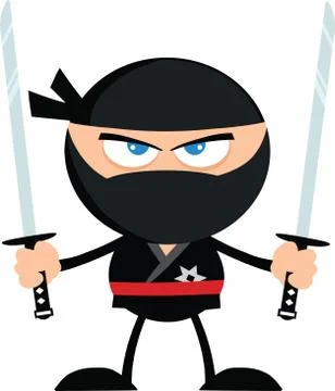 Angry Ninja Warrior With Two Katana.Flat Design Stock Illustration