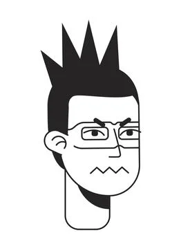 Angry offender with mohawk monochromatic flat vector character head Stock Illustration