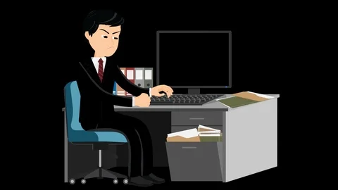 Angry Office Worker at The Pc Cartoon Stock Footage 122811044