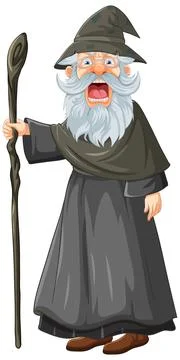 Angry Old Man in Wizard Garb Stock Illustration
