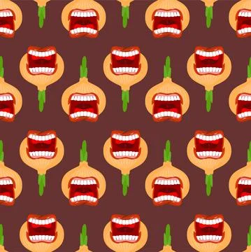 Angry onion screams pattern seamless. Spicy onion background Stock Illustration