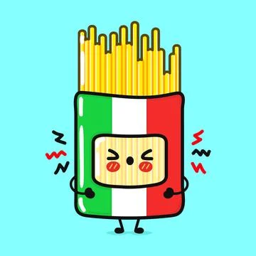 Angry pack Spaghetti character. Vector hand drawn cartoon kawaii character .. Stock Illustration