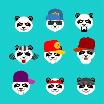 Angry panda face set. Evil bear. Panda gangster gang set. vector illustration Illustrazione stock