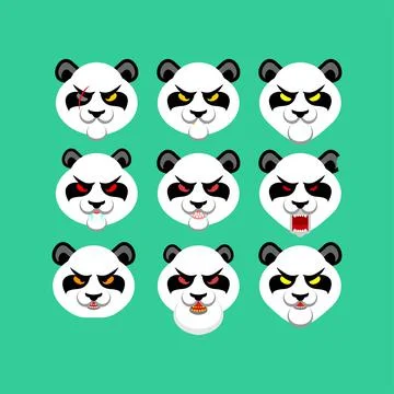 Angry panda face set. Evil bear. Panda gangster gang set. vector illustration Illustrazione stock