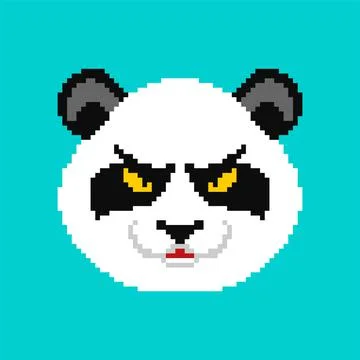 Angry Panda pixel art. 8 bit Panda head. vector illustration Stock Illustration
