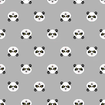 Angry Panda pixel art pattern seamless. 8 bit Panda head background. vector t Stock Illustration