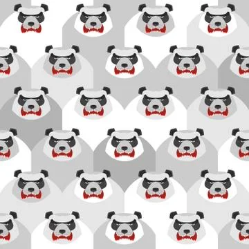 Angry Panda. Seamless vector pattern of ferocious bears. Vector background an Illustrazione stock