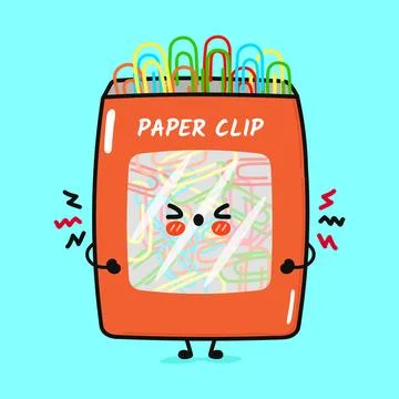 Angry Paper clip character. Vector hand drawn cartoon kawaii character illu.. Stock Illustration