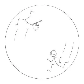 Angry Persons Chasing His Victim in Circle , Vector Cartoon Stick Figure Ilustración de archivo