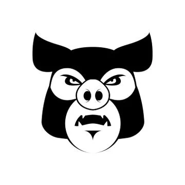 Angry pig. Evil boar. grumpy hog. Aggressive piggy Stock Illustration