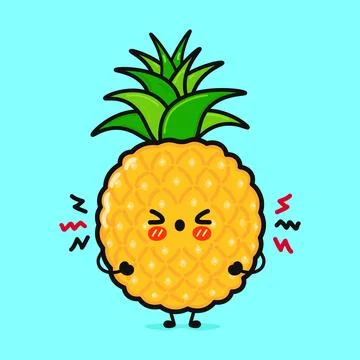 Angry Pineapple character. Vector hand drawn cartoon kawaii character illus.. Stock Illustration