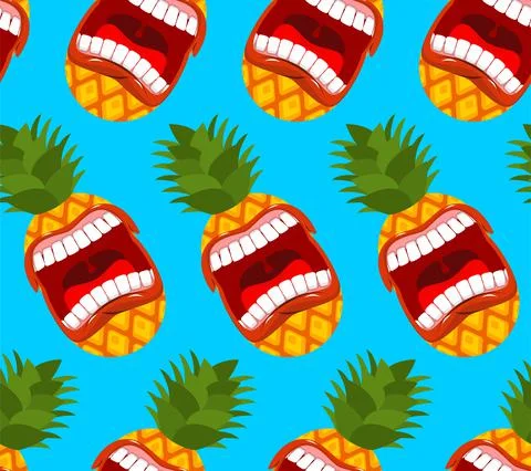 Angry pineapple screams pattern seamless. Evil fruit background Stock Illustration