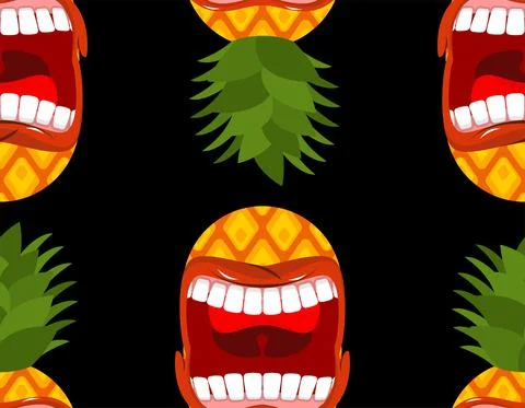 Angry pineapple screams pattern seamless. Evil fruit background Stock Illustration