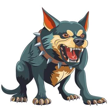 An angry powerful aggressive dog in a collar with steel spikes and exposed fa Stock Illustration