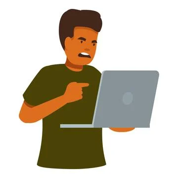 Angry programmer pointing at laptop screen showing error message Stock-Illustration