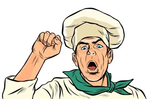 Angry protesting cook. Union strike, rally resistance freedom democracy Ilustração Stock