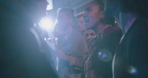 Angry protestors protesting in front of police force Stock Footage 132419348