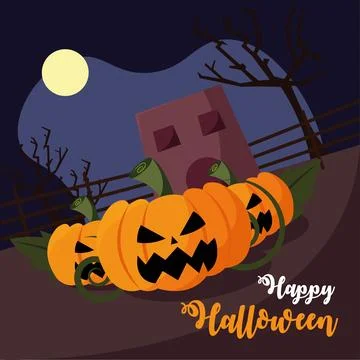 Angry pumpkins at night. Vector Illustrazione stock