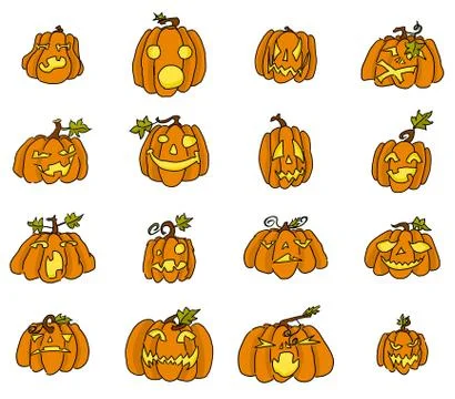 Angry pumpkins selection of drawings. vector work Stock Illustration