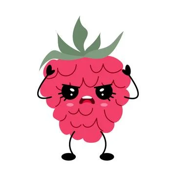 Angry Raspberry Kawaii Fruit Character Illustration Stock Illustration