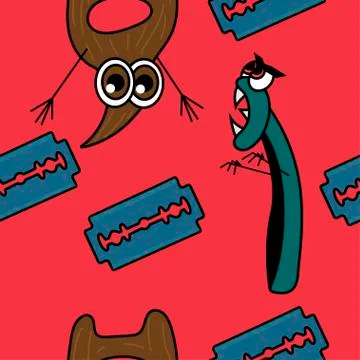 Angry razor and scared beard seamless pattern. Stock vector illustration Stock Illustration