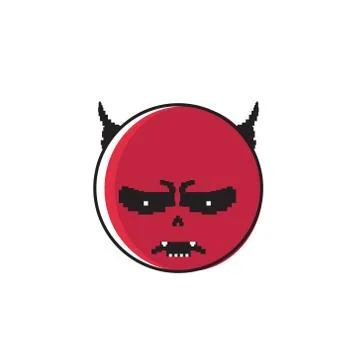 Angry Red Cartoon Face With Devil Horns Negative People Emotion Icon Stock Illustration