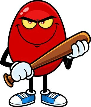 Angry Red Easter Egg Cartoon Character With Baseball Bat Stock Illustration