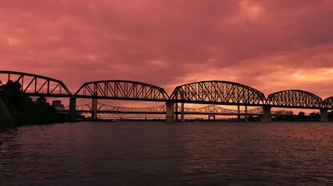 Angry Red Sky Overcast Clouds On the Ohio River Stock Footage 67008115