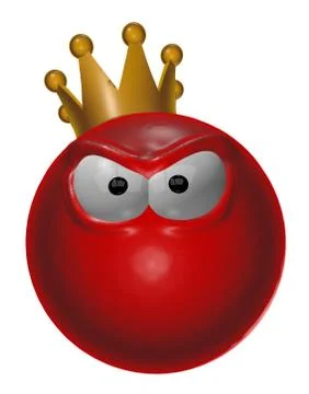 Angry red smiley with crown - 3d illustration Stock Illustration